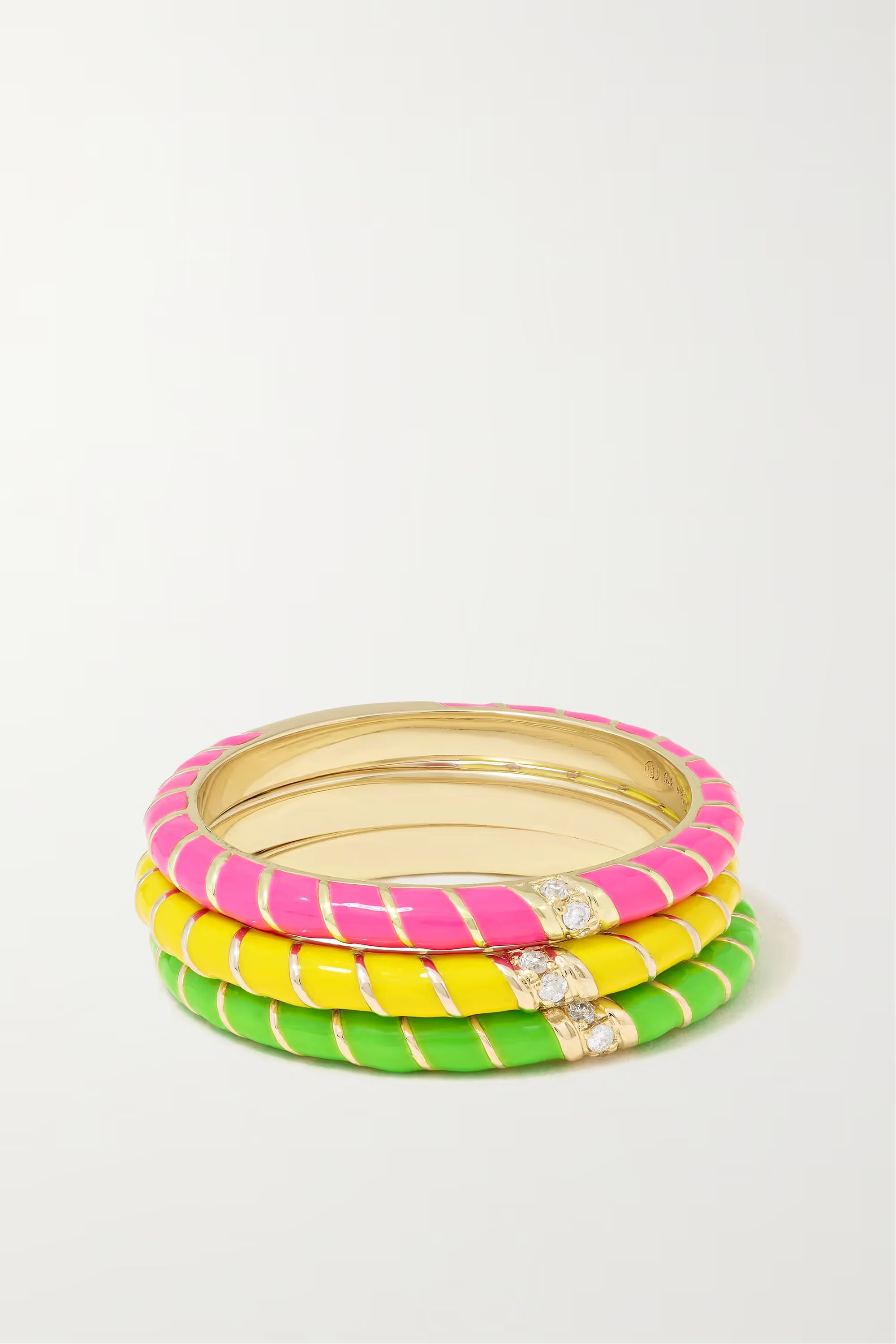 Alliance set of three 9-karat gold, enamel and diamond rings | NET-A-PORTER (UK & EU)