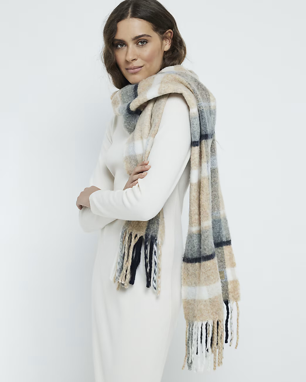 Beige Check Heavyweight Scarf | River Island UK & IE