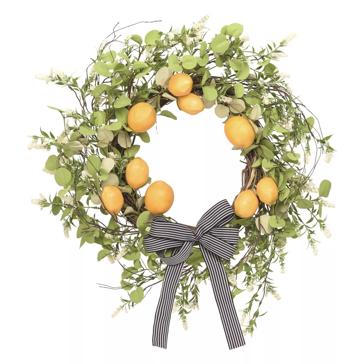 Transpac Foam 24" Yellow Spring Leaf and Lemon Wreath with Bow | Target