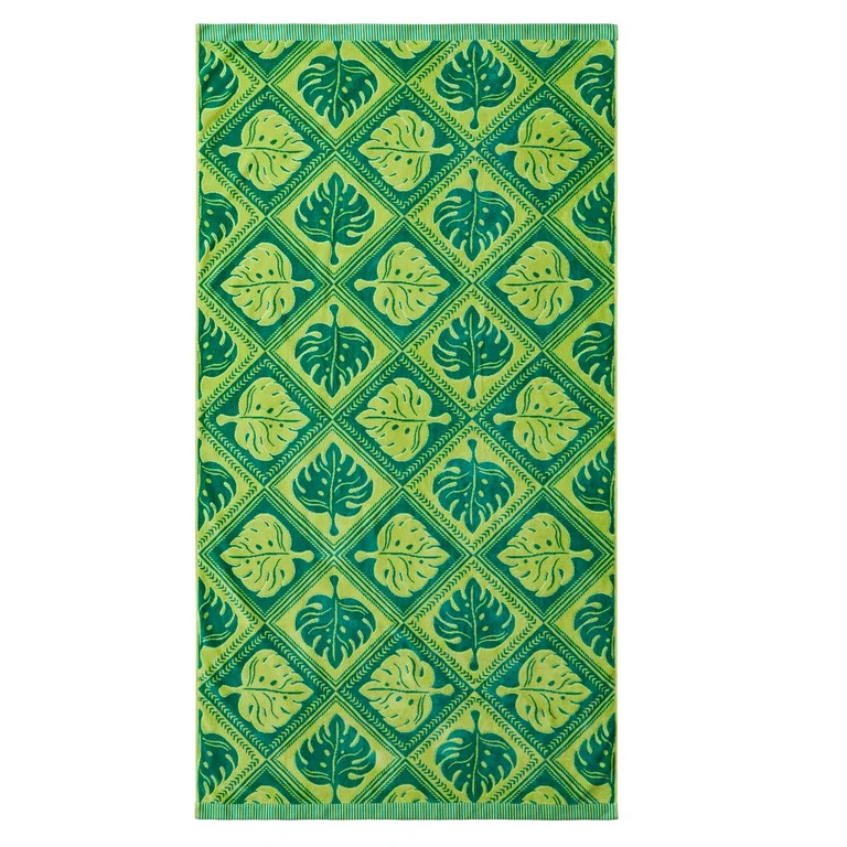 Better Homes & Gardens Coastal Elegant Tile Green Cotton-Blend Beach Towel | Walmart (US)