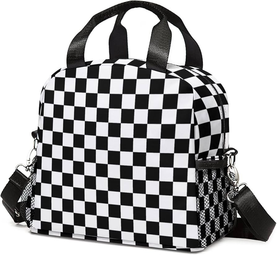 Nlpezcu Insulated Leakproof Lunch Bags for Women with Shoulder Straps, Checkerboard Black White P... | Amazon (US)