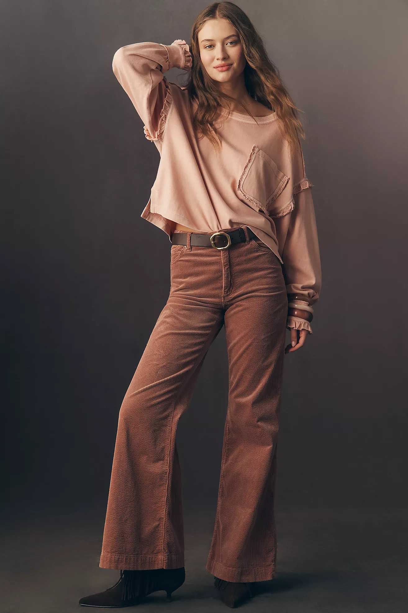 Pilcro Après Long-Sleeve Ruffled Cotton Tee | Anthropologie (US)