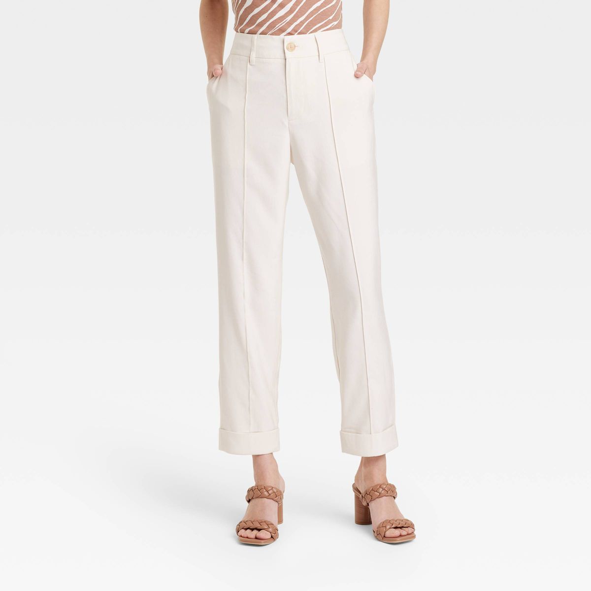 Women's High-Rise Slim Fit Effortless Pintuck Ankle Pants - A New Day™ Off-White 16 | Target