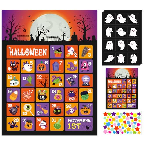 D4DREAM 2025 Happy Halloween Advent Calendar 20"x 26.5" Countdown to Halloween Calendar for 31 Days Gifts Scary Countdown Calendar Poster with Ghost Stickers for Halloween Haunted House Decorations | Amazon (US)
