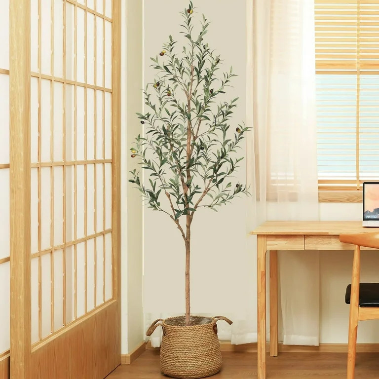 6FT Tall Artificial Olive Tree, Potted Artificial Plants with Fruits and Wood Branches, Realistic... | Walmart (US)