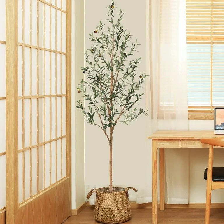 6FT Tall Artificial Olive Tree, Potted Artificial Plants with Fruits and Wood Branches, Realistic... | Walmart (US)