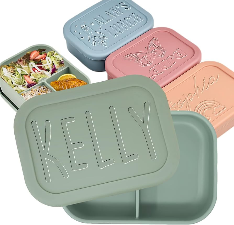 xrlsg Personalized Bento Box Custom Silicone Lunch Box Engrave Name Lunch Containers with 3 Compa... | Amazon (US)