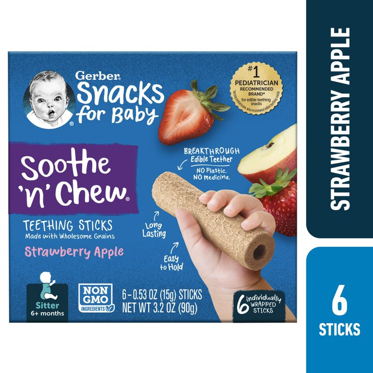 Gerber Stage 2 Soothe N Chew Baby Food, Strawberry Apple Teether, 0.53 oz Box (6 Pack) | Walmart (US)