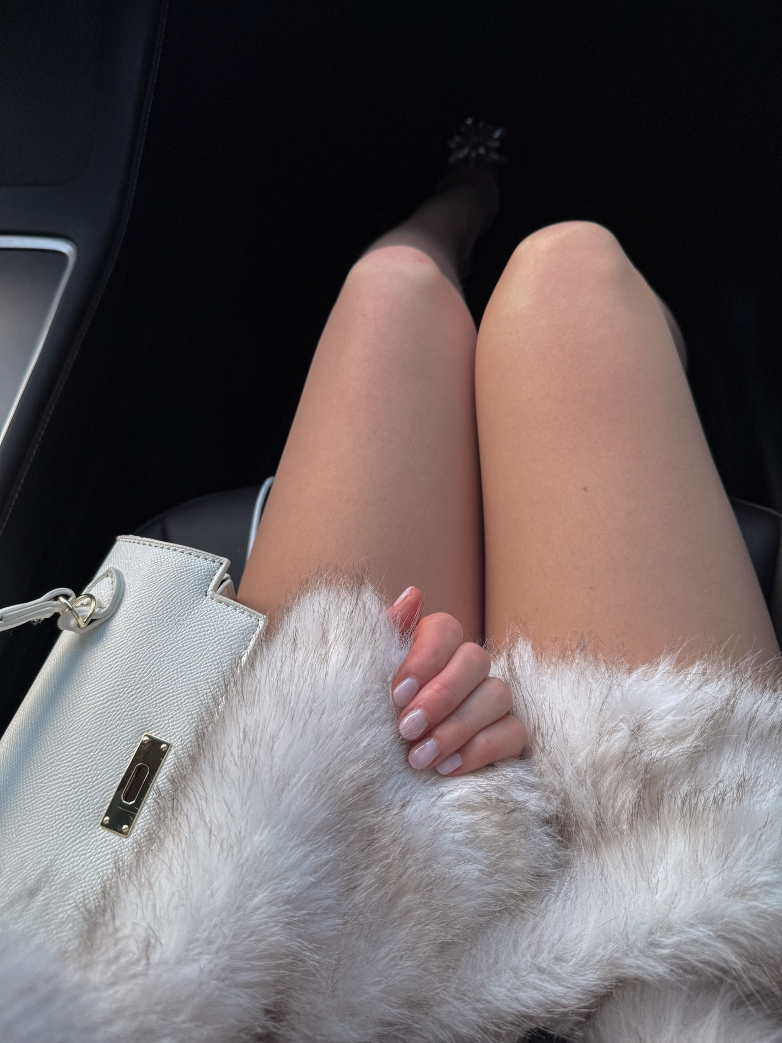 Faux fur coat, white coat, small white bag 

#LTKSeasonal