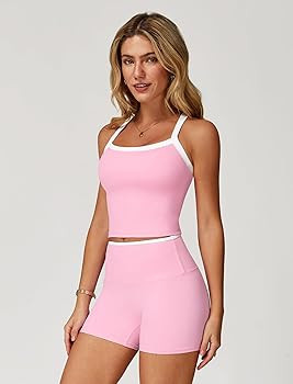 ABOCIW 2 Pieces Workout Sets for Women, Cross Back Tank Top Matching High Waist Biker Shorts, Gym... | Amazon (US)