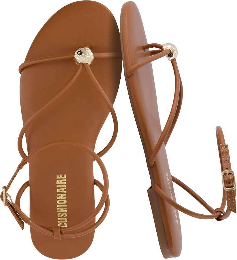 CUSHIONAIRE Tory Strappy Flat Sandals for Women, Toe Ring Sandals with Adjustable Buckle Ankle St... | Amazon (US)