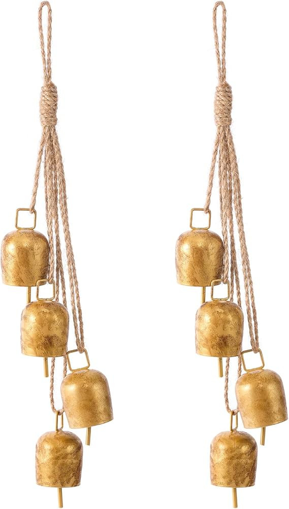 Hananona 2 Pcs Gold Vintage Bells with Hanging Rope, Decorative Metal Cow Bells for Weddings, Par... | Amazon (US)