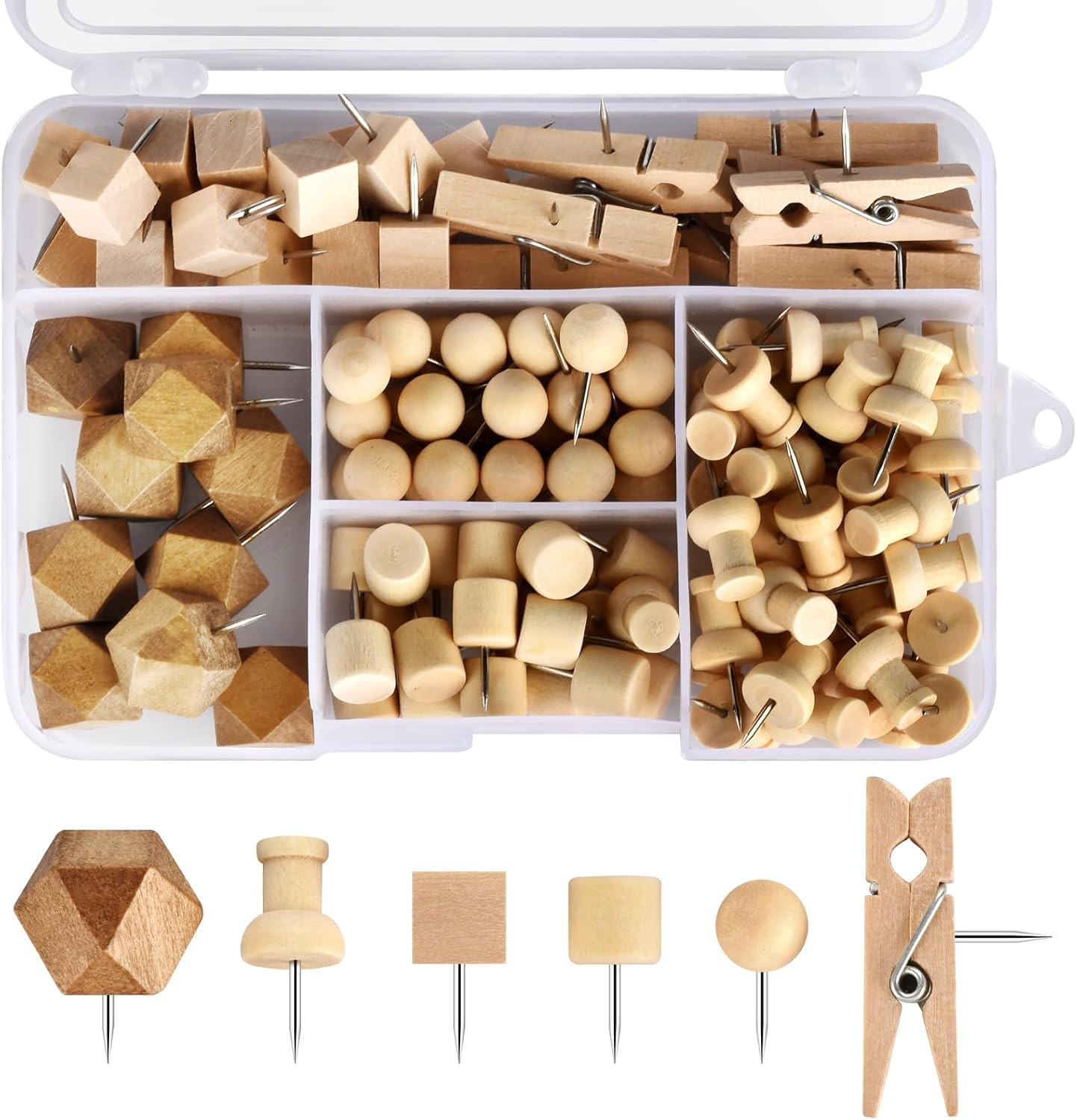 128Pcs Wood Push Pins, Thumb Tacks for Decorative, Wooden Pins and Tacks, Cork Board Thumbtacks, ... | Amazon (US)