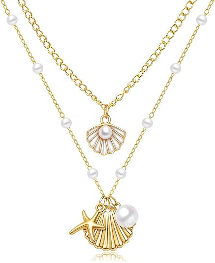 Nanafast Layered Seashell Necklace for Women Adjustable Boho Sea Shell Starfish Pendant Necklaces... | Amazon (US)