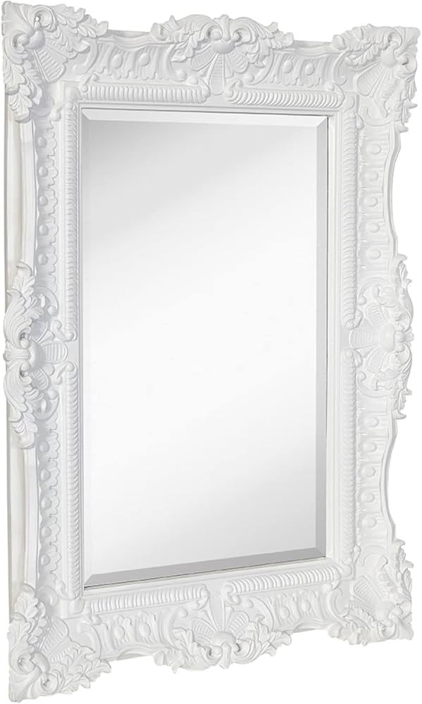 Hamilton Hills 30x40 inch Large Ornate Matte White Framed Rectangular Baroque Mirror | Antique Lo... | Amazon (US)