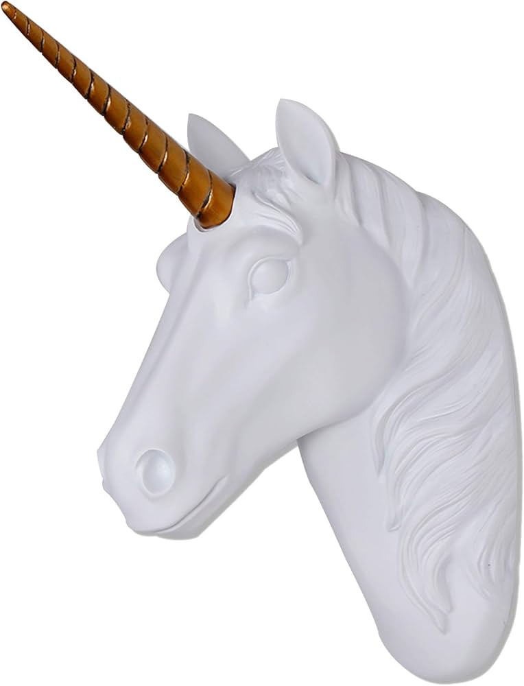 Unicorn Head Wall Mount White Unicorn Head Sculpture With Gold Horn Faux Resin Animal Head Wall D... | Amazon (US)