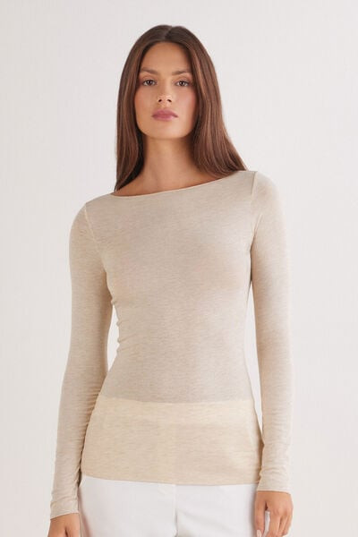 Intimissimi Boat Neck Modal Cashmere Ultralight Top Woman Beige Size L | Intimissimi (US)