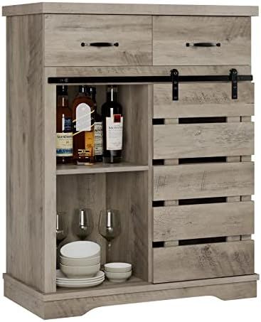 HOSTACK Farmhouse Coffee Bar Cabinet, Sideboard Buffet Cabinet with 2 Drawers and 2 Shelves, Slid... | Amazon (US)