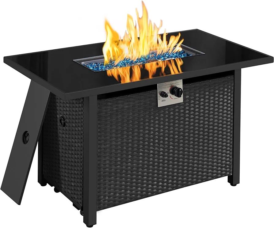 Yaheetech 43in Fire Pit Propane Fire Pit 50,000 BTU Rectangle Fire Pit Table with Glass Tabletop ... | Amazon (US)