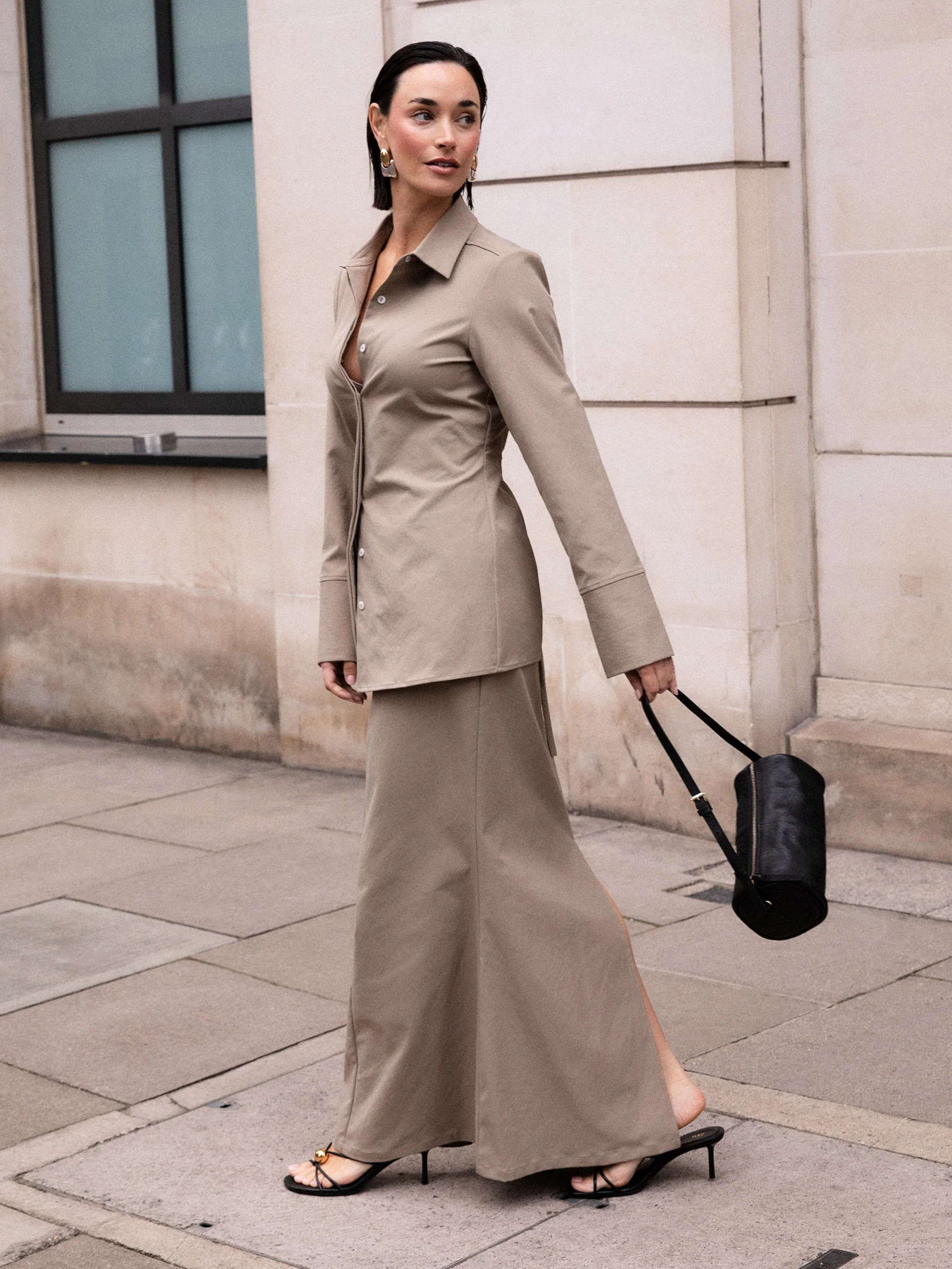 Myley Cinched Shirt - Taupe | Pretty Lavish (UK)