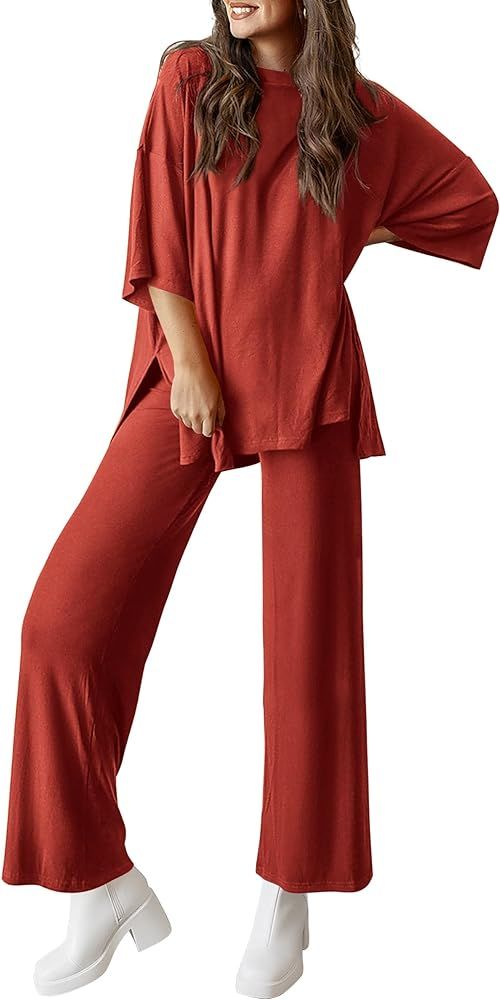 PRETTYGARDEN Womens Short Sleeve Pullover Tops And Wide Leg Pants Lounge Set | Amazon (US)