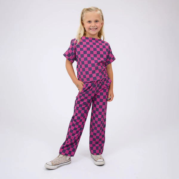Mini Audrey Wide Leg Pants, Purple/Pink Check | Albion Fit