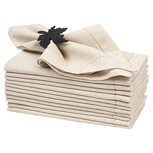Lightnpro Flax Linen Napkins Set of 12 – Hemstitched Dinner Cloth Napkins, Washable and Reusable Natural Flax Napkins for Dining, Parties, Weddings, Holiday & Everyday Use – 18x18 Inch Natural Color | Amazon (US)