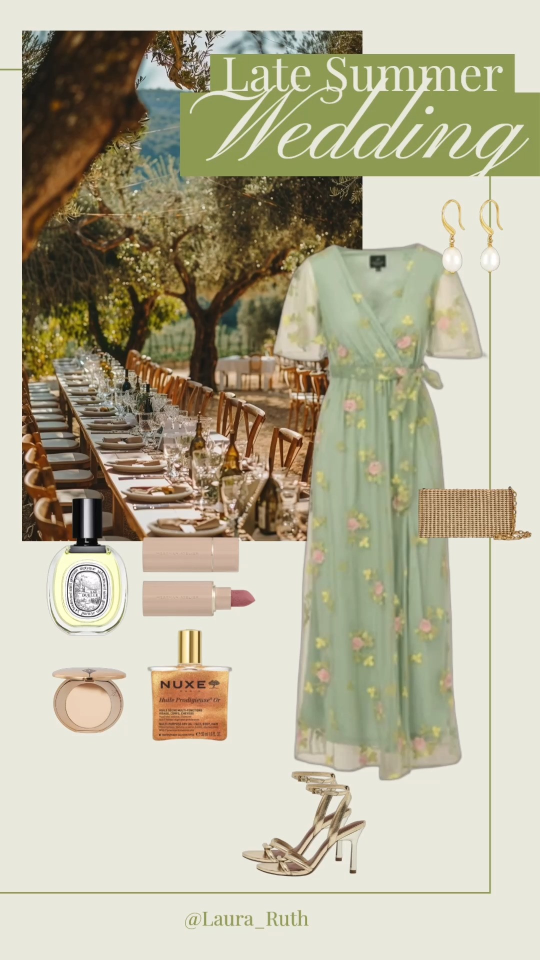 Late Summer Wedding Guest Edit 🍇🌿

A little Tuscan vineyard wedding guest dress inspiration. Think soft sage florals, pearl drops, woven textures and warm gold accents. The perfect late-summer combination for an al fresco ceremony followed by dinner under the olive trees.  

 #LTKuk #LTKwedding #LTKdresses