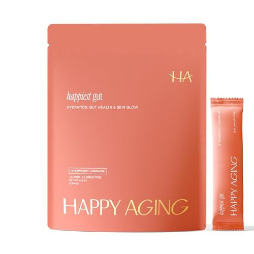 Happy Aging Happiest Gut Hydration Powder – Electrolytes + Probiotics + Dual Prebiotics + Hyaluronic Acid – Gut Balance, Skin Hydration & Daily Wellness – 12 Sticks (Strawberry Lemonade) | Amazon (US)