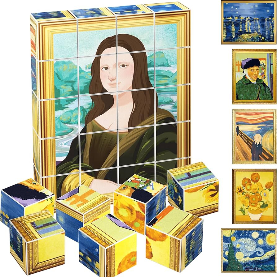 PicassoTiles 1” Magnetic Puzzle Building Cubes Blocks for kids, Van Gogh puzzle, Mona Lisa Hand... | Amazon (US)