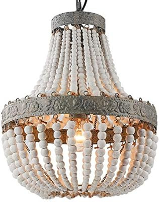 Newrays Wood Bead Chandelier Pendant Gray White Finishing Bohemian Boho Beachy Ceiling Lamp Light... | Amazon (US)