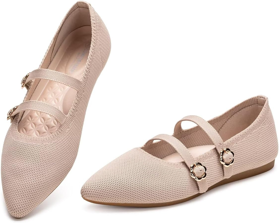 BEJINASH Women's Mary Jane Flat Dressy Knitted Shoes with Double Adjustable Strap Ballets Comfort... | Amazon (US)