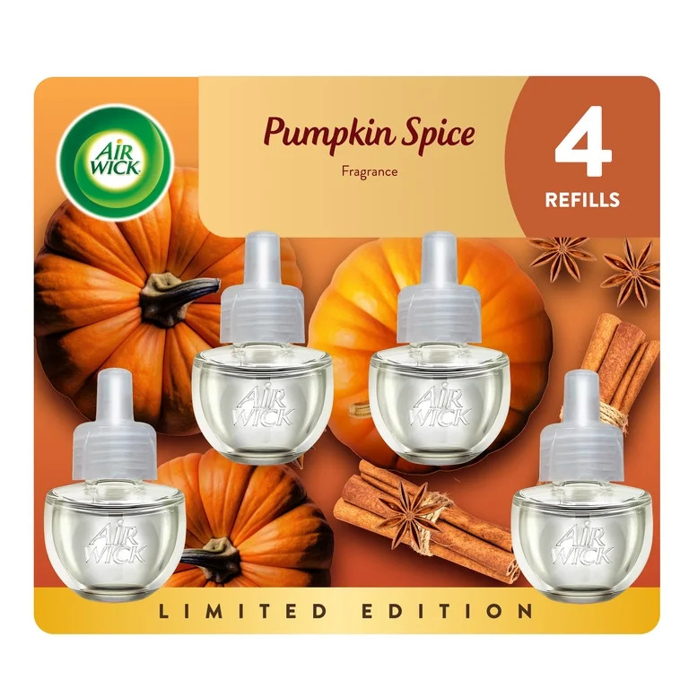Air Wick Plug-In Fall Scented Oil Air Freshener Warmer Refills, Pumpkin Spice, 4 Count | Walmart (US)
