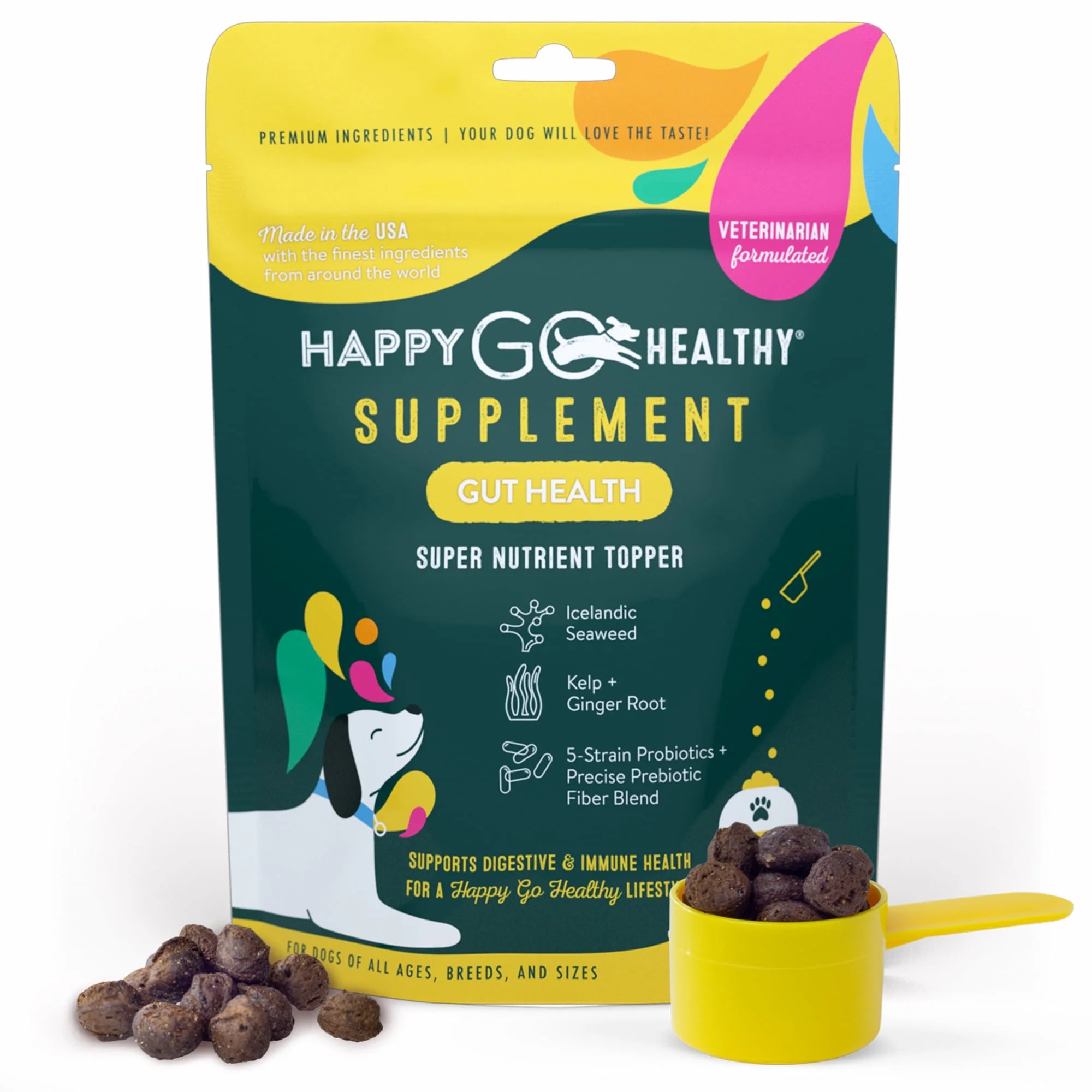 Probiotics for Dogs | Happy Go Healthy Prebiotic & Probiotic Dog Supplement with Ginger Root, Ice... | Walmart (US)