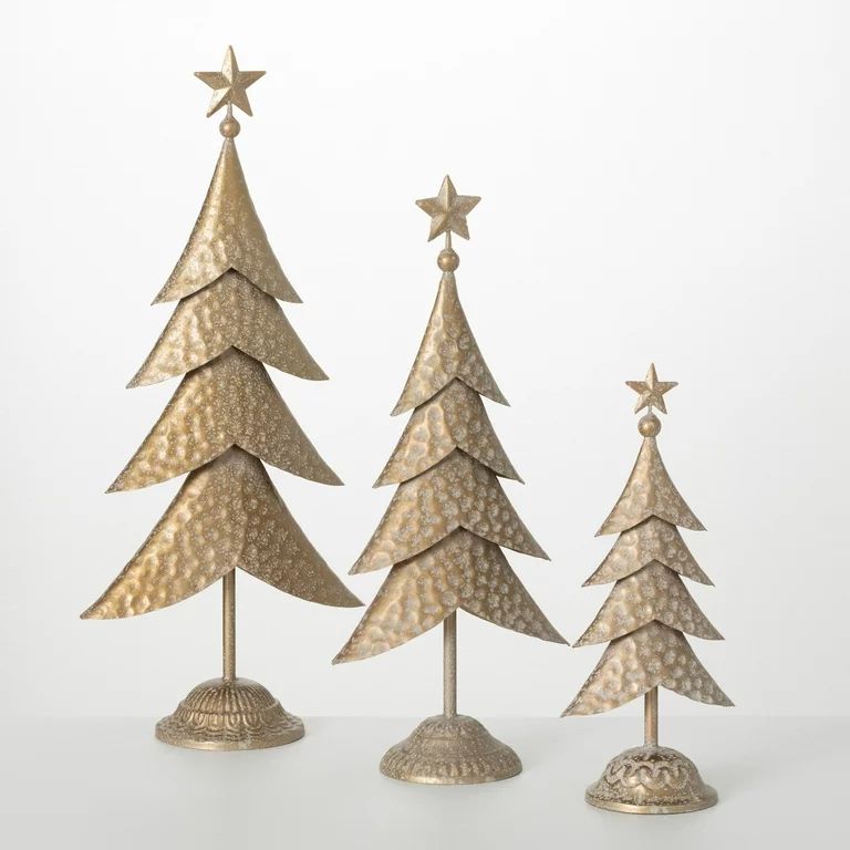 13.25"H, 18.25"H and 22"H Sullivans Gold Metal Tree Figurine - Set of 3, Christmas Decor, Gold | Walmart (US)