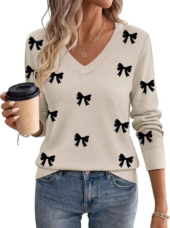 Zeagoo Women's 2026 Fall V Neck Sweaters Long Sleeve Tops Fashion Clothing | Business Dressy Casu... | Amazon (US)
