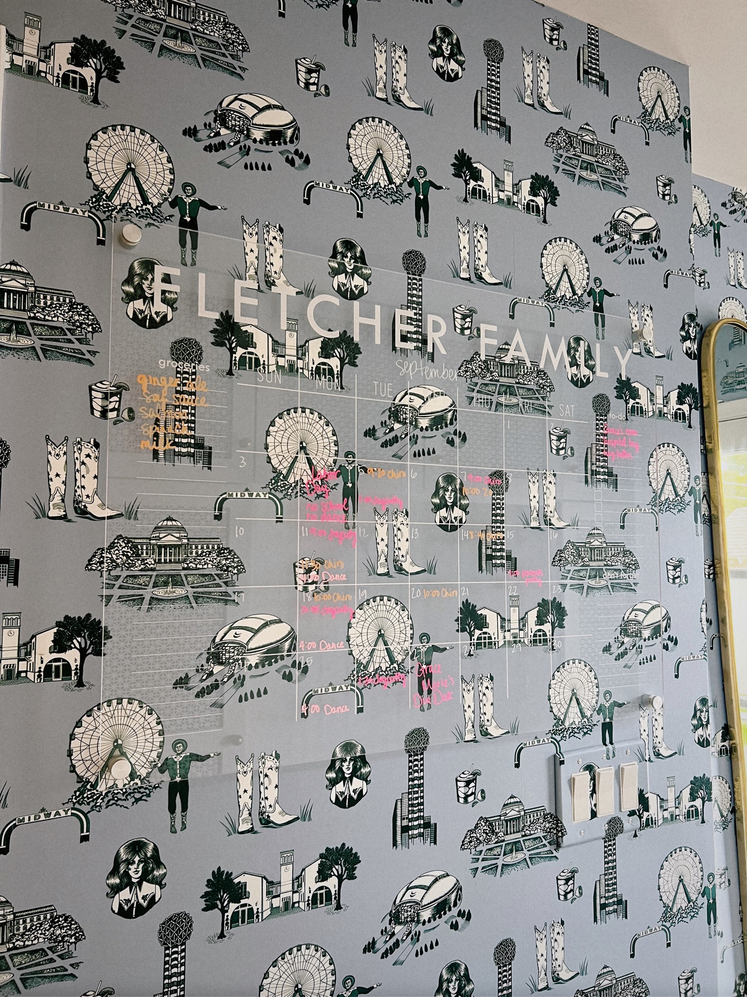 Acrylic calendar in K’s mudroom