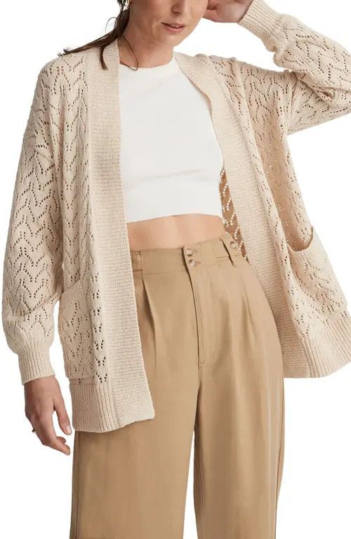 Madewell Corley Pointelle Open Cardigan Sweater in Heather Warm Sand at Nordstrom, Size X-Large | Nordstrom