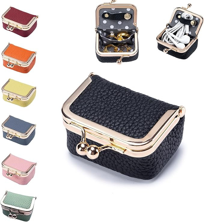 Amazon.com: FURZART Genuine Leather Jewelry Travel Case Mini Portable Organizer with Kiss Lock & ... | Amazon (US)