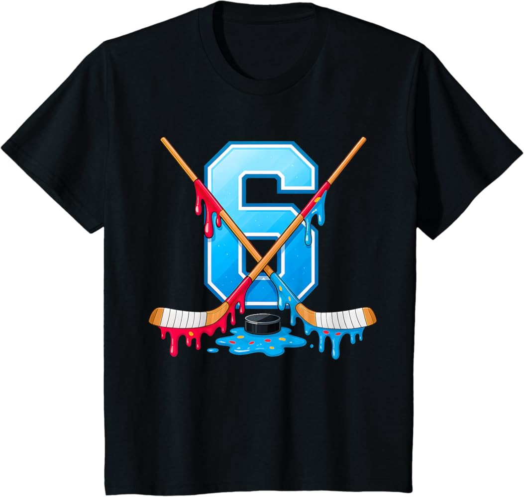 Hockey 6 Year Old Ice Cream Drip Youth 6th Birthday Boys T-Shirt | Amazon (US)