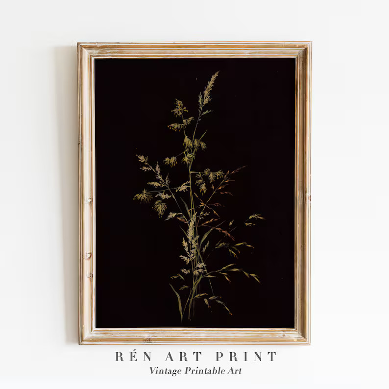 Dark Botanical Print | Moody Floral Printable Art | Digital Download | Dark Academia Decor | Mood... | Etsy (US)