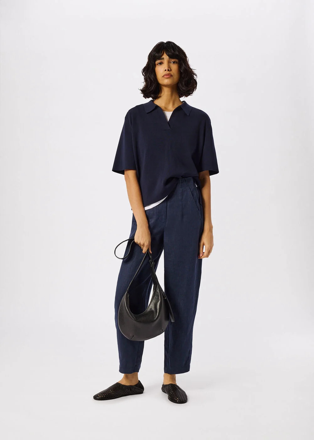 Navy Linen Barrel Leg Trouser | WHISTLES | Whistles UK | | Whistles