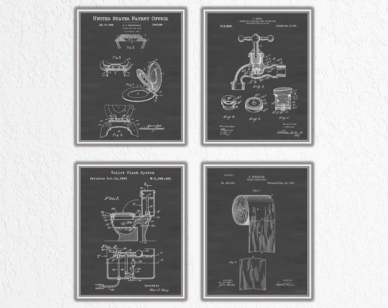 Bathroom Decor Prints Set of 4 Patent Posters. Toilet - Etsy | Etsy (US)