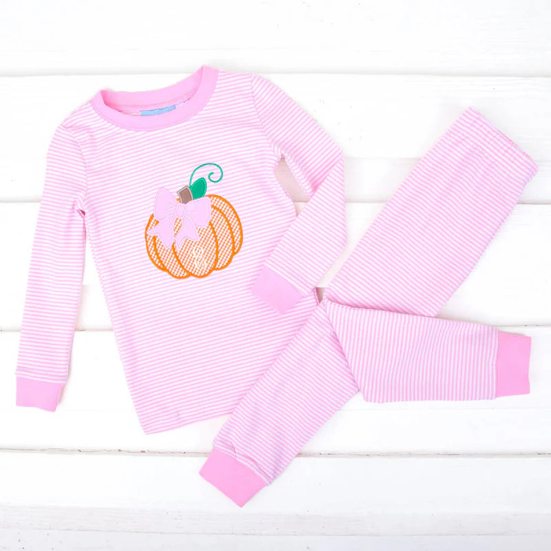 Autumn Pumpkin Light Pink Stripe Pajamas | Classic Whimsy