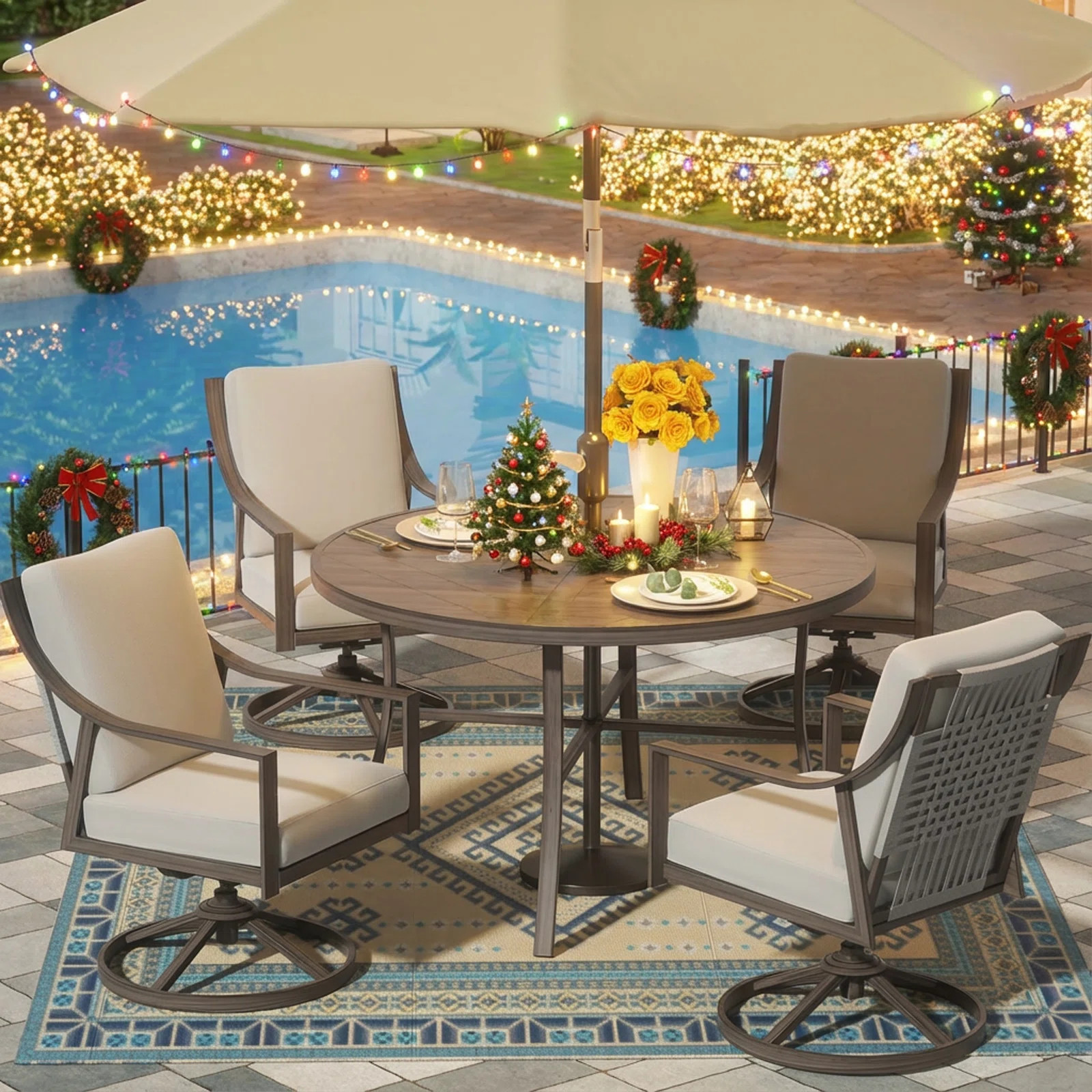 Dester Round 4 - Person Dining Set with 4 Swivel&Rocking Chair and Cushions | Wayfair North America