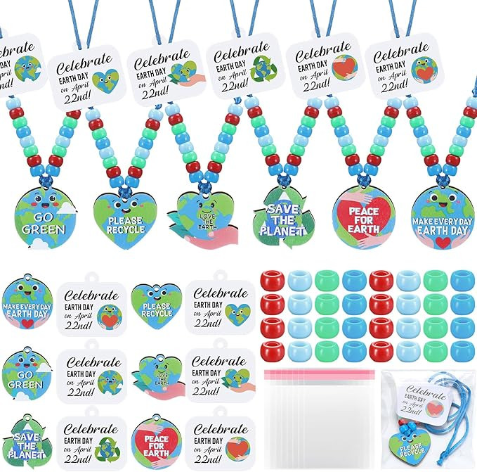 Ferreve 24 Sets Earth Day Craft Earth Day Beaded Necklace Crafts Kit DIY Your Own Globe Beaded Bu... | Amazon (US)