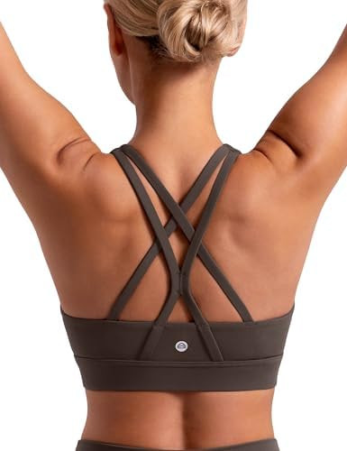 Sports Bras for Women Padded Criss Cross Back Yoga Tank Tops Medium Support Strappy Workout Remov... | Amazon (US)