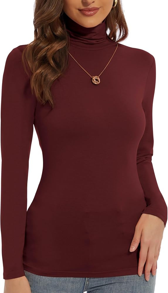 Women's Turtleneck Long Sleeve Shirts Slim Fitted Lightweight Base Layer Casual Tops | Amazon (US)