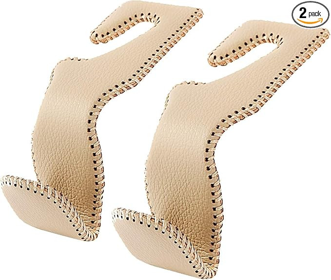 AMVOYOA Headrest Hooks for Purses and Bags, Car Back Seat Headrest Hanger Vehicle Beige Leather S... | Amazon (US)