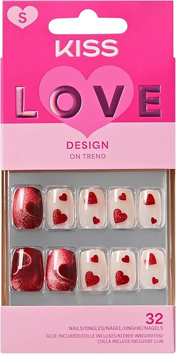 KISS LOVE, Press On Nails, Nail glue included, 'Hues of Love', Red, Short Size, Squoval Shape, In... | Amazon (US)